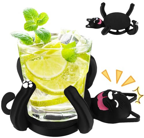 Cat Coaster, 3D Printed Cat Cup Holder with Funny Expression & Liftable Limb, Mat for Coffee Beer Mug Wine Glass Home Bar, Unique Gift for Lovers