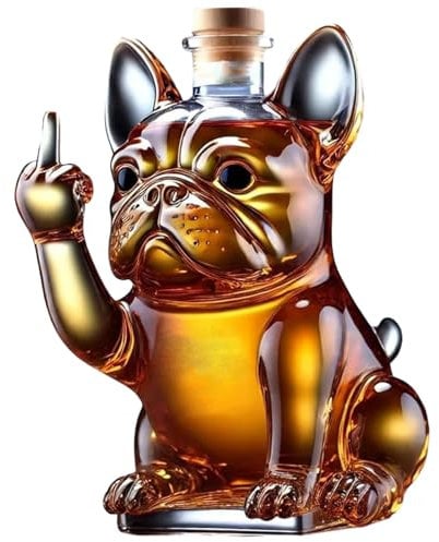 Whiskey Bottle, 7x5x5 Inch Funny French Bulldog Liquor Bottle Showing Its Middle Finger Transparent Glass Decanter Whiskey Bottles for Wine, Tequila