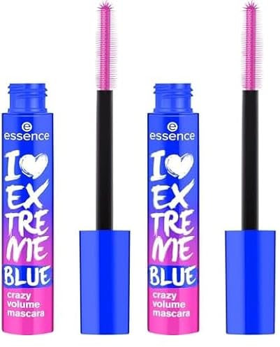 essence I LOVE EXTREME BLUE crazy volume mascara, Blau, langanhaltend, schwunggebend, Extremes Volumen, farbintensiv, vegan, ohne Mikroplastikpartikel, Nanopartikel frei, ohne Parfüm, 2er Pack (12ml)