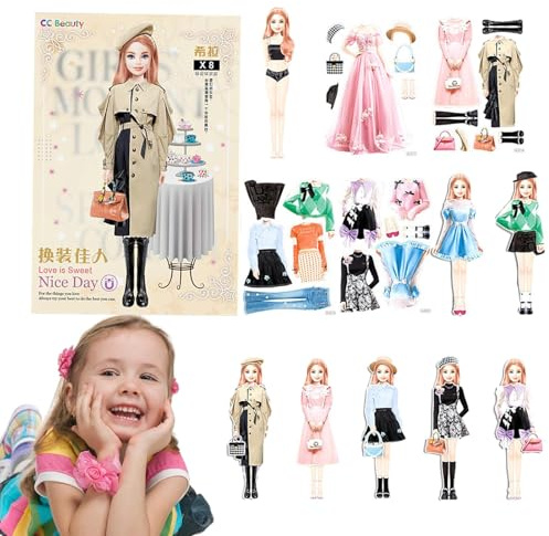 Genérico Magnetische Papierpuppen, magnetische Anziehpuppen, Set mit entspannender Kleidung und tragbarer Papierpuppe zum Ankleiden von Prinzessinnen, leicht zu greifendes Geschenk für Mädchen von 4