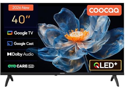 coocaa Smart TV 40 Zoll, 100cm, QLED FHD Fernseher kompatibel mit Google TV, HDR 10, Dolby Audio, Bluetooth 5.1, EyeCare, Google Cast, Triple Tuner DVB-T/-T2/-C/-S/-S2 CI+, 2026 Upgrade-Modell