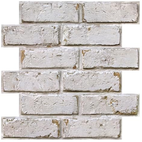 COMSTICKC 3D Wandpaneele Selbstklebend Steinoptik, 10 Stück, Leichte 3D PVC Ziegel Dekorfliesen Wandverkleidung, Selbstklebende Fliesen Ziegelsteinoptik Innendekoration,30X30 CM (Vintage Beige)