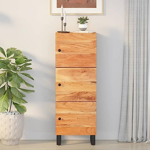 Hoopleep Highboard Akazie Massivholz, 40x33x110 cm, mit 3 Türen & Eisenbeinen, Schrank für Schlafzimmer, Wohnzimmer, Flur, industrieller Stauraum für Kleidung & Organizer