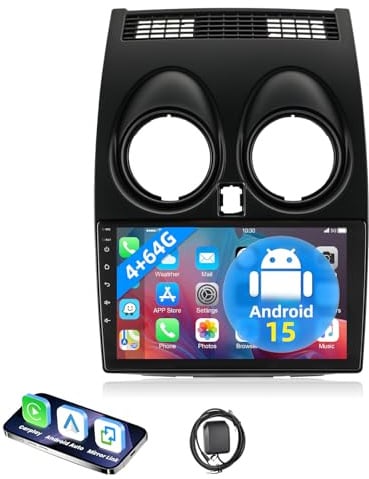 ESSGOO 4+64G Android 15 Autoradio für Nissan Qashqai J10 (2008-2013) mit 9 Zoll Touchscreen Doppel-DIN Autoradio - Wireless CarPlay Android Auto, GPS und Bluetooth FM
