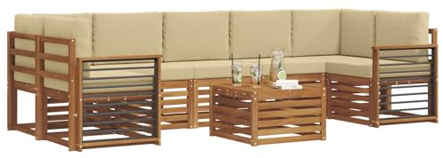 vidaXL Sofagarnituren 8 pcs Natur und Beige Massivholz Akazie, Elegantes Garten-Sofa, modernes Lounge-Set für draußen, langlebige Terrasse, gemütliche Sitzmöbel