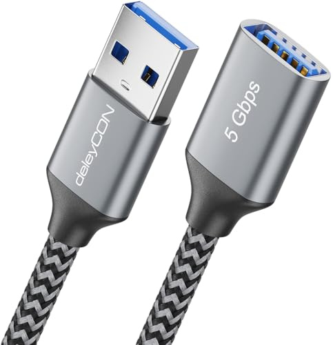 deleyCON 0,5m USB 3.0 Verlängerungskabel 5Gbps A-Stecker auf A-Buchse | Kurzes 50cm, Kabel für Tastatur, Maus, Drucker, Scanner, Kamera, externe Festplatte usw.