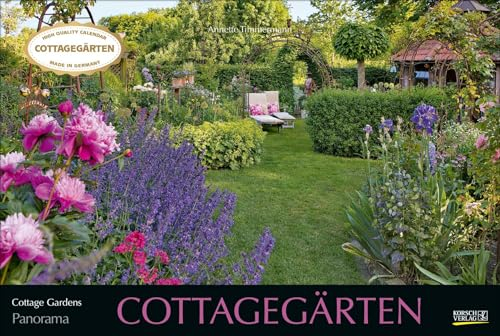 Cottagegärten 2024: Großer Foto-Wandkalender mit Bildern englischer Gärten. Edler schwarzer Hintergrund. PhotoArt Panorama Querformat: 58x39 cm.