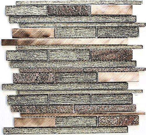 Mosaik Fliese Transluzent Aluminium beige kupfer Verbund Glasmosaik Crystal Stein Alu beige kupfer für WAND DUSCHE KÜCHE FLIESENSPIEGEL THEKENVERKLEIDUNG Mosaikmatte Mosaikplatte