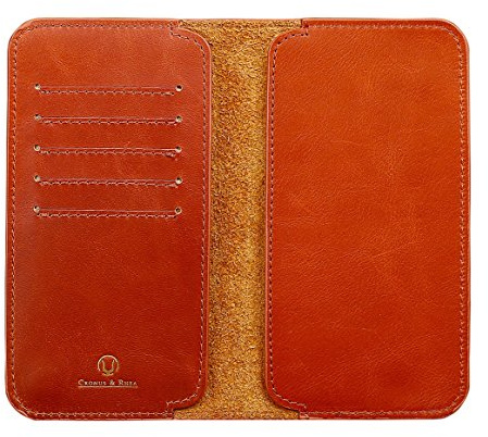 Cronus & Rhea® | Smartphone Purse Leather (Cerberus) | Compatible with Apple iPhone Samsung Galaxy | Card Holder - Case | Real Leather | with Elegant Gift Box | Men - Women (Cognac, L)