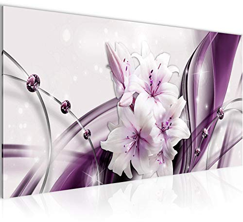 Runa Art Wandbild Blumen Lilien 1 Teilig 100 x 40 cm Modern Bild auf Vlies Leinwand Abstrakt Wohnzimmer Lila 017112a