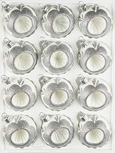 12 tlg. Glas-Weihnachtskugeln Set in 'Hochglanz Vintage Classic Weiss Silber ' Christbaumkugeln - Weihnachtsschmuck-Christbaumschmuck-Reflektorkugeln-Reflexkugeln-Reflector Ball