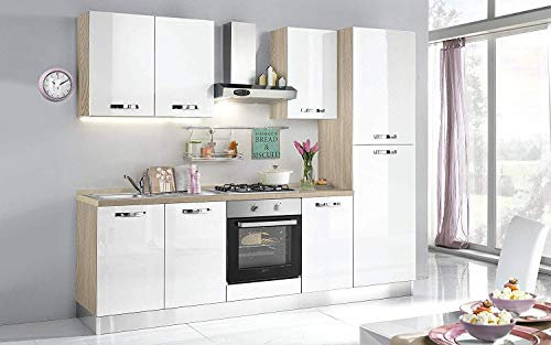 dafnedesign.COM – Cuisine complète – Côté DX cm. 255 x 60 x 216h – Hotte, Four, évier, réfrigérateur, ghiacciaia, Plan Cuisson à gaz avec 4 brûleurs, No 6 Portes Portes et Un tiroir.