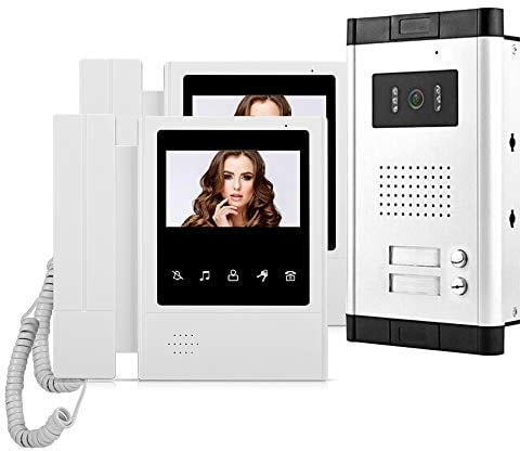 HFeng Sistema Intercomunicación Timbre Video Puerta de 4.3 2 Monitores + Cámara de Visión Nocturna 700TVL para 2 Apartamentos/Familias