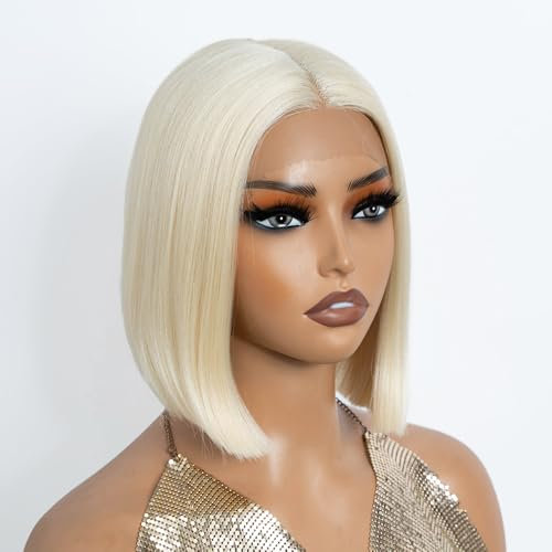 NOBLE Blond Bob Perücke Kurz T Teil Hd Lace Front Bob Perücken für Frauen 10 Zoll gerade kurze synthetische Bob Perücke mit mittlerem Schnitt für den täglichen Partygebrauch