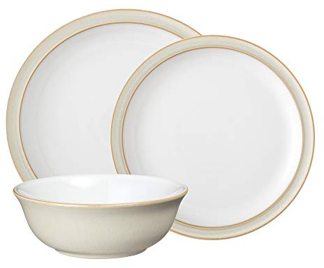 Denby LIN-12PC Linen 12 pc Set Dinnerware, Stoneware, Cream Neutral