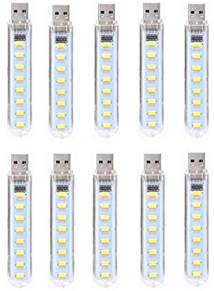 WELSUN Portable USB LED Lampe 5V Super Bright Livre Lumière Lampe de Lecture Power Bank PC Laptop Notebook 10-Pack (Couleur : Blanc Froid)