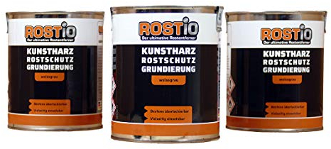 Rostio 3 x Rostschutzgrundierung | Kunstharz Rostschutzfarbe weißgrau | Rostschutz & Korrosionsschutz 3er Set