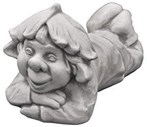 gartendekoparadies.de Gnom Kleiner Faulpelz, Steinfigur Wichtel, H. 18 cm, 6 kg, Grau, frostsicher aus Steinguss für Außenbereich
