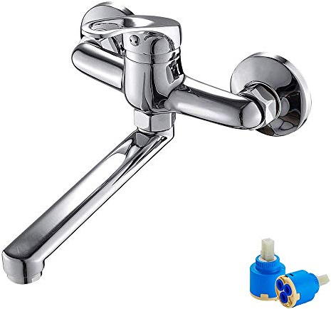 Robinet de cuisine mural - Robinet d'évier de cuisine - Mitigeur monocommande mural - Robinet de lavabo - Rotatif à 360° - Pour cuisine - Chrome (type 1)