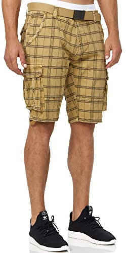 Indicode Herren Blixt Cargo Shorts mit 6 Taschen und Gürtel aus 100% Baumwolle | Männer Amber Check, M