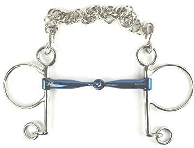 AK Pelham Bit with Single Joint with Curb Chain Horse Riding Bits AKRS-2608 (5.50'', Blue-Silver)