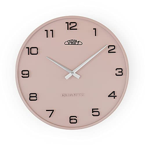 PRIM Design-Kunststoffuhr Bloom III – A, Moderne Wanduhr im Retro Style, Rosa, gewölbtes Glas, luxuriöser Look, Quarz-Uhrwerk Sweep, ∅ 345 mm, Wanddeko für Wohnzimmer, Schlafzimmer und alle Räume