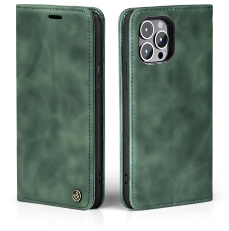 LBH Handyhülle für Apple iPhone 13 Pro in Grün mit Karten- und Geldfach Smartphone Hülle mit Standfunktion Flip Case Schutzhülle Magnetverschluss Vintage