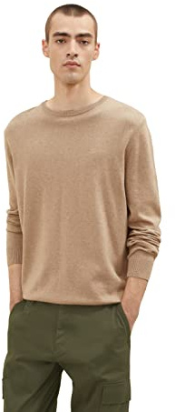 TOM TAILOR Herren Pullover 202212 Strickpullover Crewneck, 31089 - Hazel Brown Melange, XL
