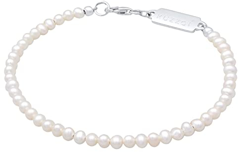 Kuzzoi Buddha Herren Armband mit Süßwasserperlen (3 mm) oval geformt, Perlenarmband für den Mann in 925 Sterling Silber, Unisex Armschmuck mit Perlen, Länge 19-23 cm, 0205521622 (21.00)