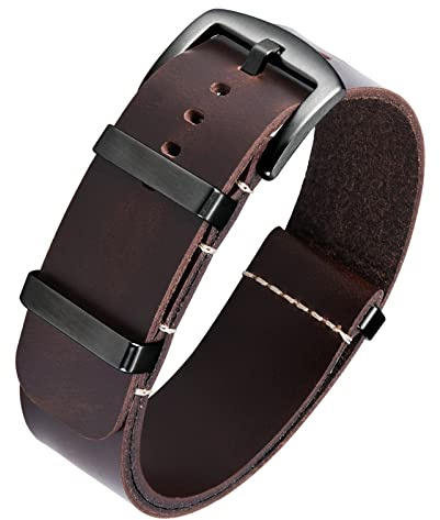 BINLUN Leder Uhrenarmband Einteilig Geöltes Lederarmband 18mm 19mm 20mm 21mm 22mm 24mm Ersatz Uhrenarmbänder für Herren und Damen mit Silber/Schwarze Schnalle