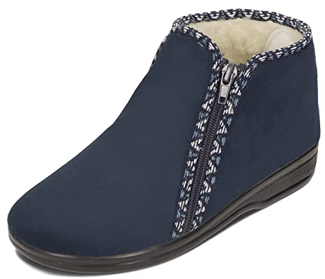 BAWAL Damen Warme Hausschuhe Winterschuhe Velours Gefüttert mit Wolle Reißverschluss 36 37 38 39 40 41 EU (Marineblau, EU Schuhgrößensystem, Erwachsene, Numerisch, M, 40)