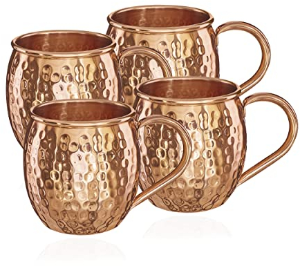 NKlaus 4x Kupferbecher reines Kupfer 100% Ayuverda Kupfertasse Oval Moscow Mule 500ml 11261