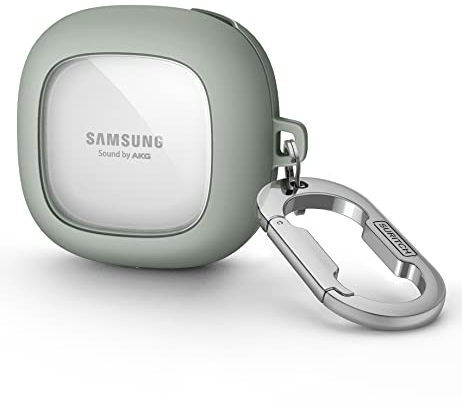 SURITCH Clear Case Compatible with Samsung Galaxy Buds 2 Live Pro FE Cover - Protective Portable Case with Keychain - Grey Green
