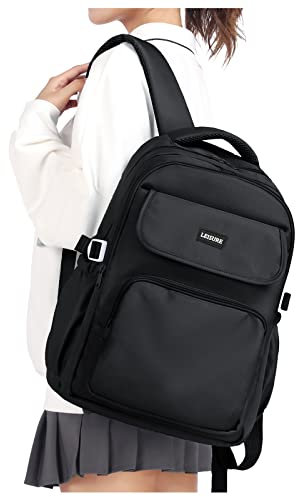 HYC00 Schulrucksack Mädchen Jungen Teenager Rucksack Schule Damen Schultasche Multi-Tasche College Rucksack Schulranzen Casual Daypack Laptop Backpack School Bag Tagesrucksack für Arbeit Reise,Schwarz