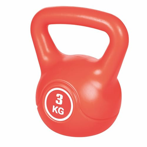 GALILEO Kettlebell 3 Kg per allenamento, antiscivolo, rosso, FitLover