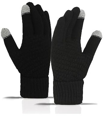 Narunii Touchscreen Handschuhe Strick Fingerhandschuhe Winter Strickhandschuhe Warme Handschuhe,Geeinget für Skifahren Radfahren und SMS,für Damen und Herren (Schwarz)