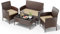 UDPATIO Fort Ensemble de meubles de jardin en rotin synthétique pour 4 personnes avec canapé 2 places, 2 chaises et coussins d'assise pour terrasse, balcon, jardin, meubles de jardin en rotin, marron,