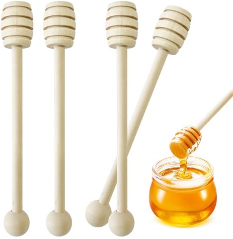 4pk Honey Dippers | 16cm | Rustic Wooden Honey Spoon for Drizzling Honey | Made from Cherry Tree Wood | Honey Dipper | Honey Spoon Dipper | Kitchen Accessories | Honey Stirrer Server | Honey Drizzler