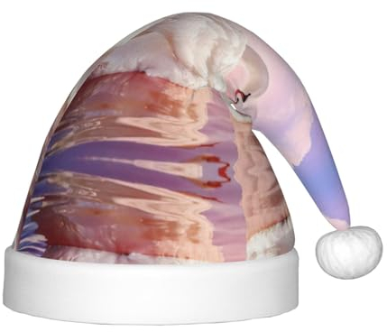 OdDdot Schwan Herz Druck Plüsch Santa Hüte, Weihnachten Santa Hat, Xmas Hut für Kinder Jahre Kinder Weihnachten Party Favors