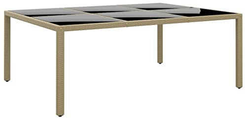 AUVYI Mesa de jardín, 200 x 150 x 75 cm, cristal templado y polirratán, mesa multifunción, mesa de camping, mesa de bufé, mesa de cocina, mesa auxiliar, mesa pequeña, mesa de póquer