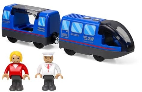EVERGD Electric Train Set for Kids, Magnetic Martin Battery Powered Powerful Engine Locomotive Train Set Educational RC Train Model for Wooden Track (Blue)