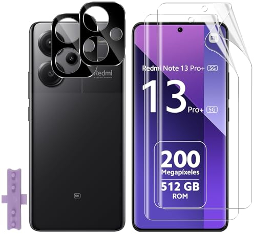 Lutree para Xiaomi Redmi Note 13 Pro Plus 5G/Note 13 Pro+ 5G Protector de Pantalla, 2+2 Piezas TPU Pantalla Protector+Cristal Templado Protector de Lente de Cámara, Anti-Arañazos Película Protectora