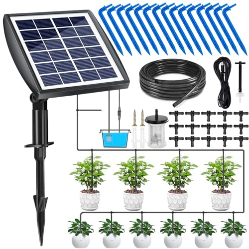 Kit de Riego por Goteo Automático Energía Solar,Sistema de Riego Automático de Jardín con Manguera de 15 M,Dispositivos de Riego Automático con Temporizador para Jardín y Plantas en Macetas de Balcón