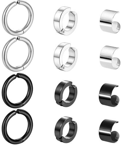 NHPY 6 Paare Ohrringe Herren,männer Ohrringe,Herren Ohrringe Edelstahl Creolen Hoops Earrings Set Ohrringe Männer Frauen Knorpel Helix Piercing Ohr Mode Punk Ohrringe Creolen