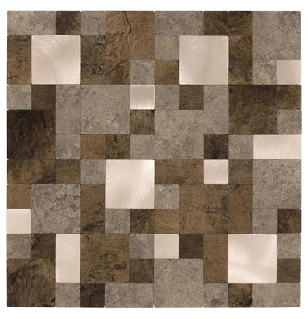 Dalsys Wandpaneele selbstklebend Steinoptik 1m², 11 Stück Braun Mix Gold Wandverkleidung feuchtigskeitsbeständig, Premium Qualität für Bad und Küche, Quadrat Rechteck Form