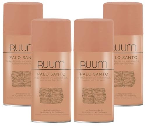 RUUM Lufterfrischer Nachfüller 4er Pack Palo Santo - Duft Nachfüller kompatibel mit Air Wick Freshmatic, Glade Brise - 4x 250 ml Duftspray für Geruchsneutralisierung & Frische