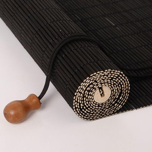 MZZHEDIE Retro Bambusrollo Blickdicht,Natürlicher Bambusvorhang,Verdunkelungsrollos,Holzrollo Jalousie,Sichtschutzvorhänge aus Bambus für den Innen- und Außenbereich,Schwarz (70×200cm/28×79in)