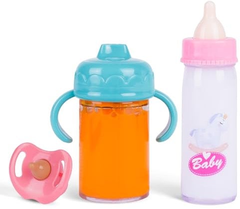 Aolso Magische Flasche,3 Stück New Born Baby Puppe Zubehör, Puppenflasche + Schnuller, Puppe Milchfläschchen, Simulierte Fütterung - Flüssigkeit verschwindet beim Kippen für Babypuppen (rosa+blau)