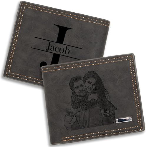 Easycosy Geldbörse Herren mit Foto & Namen - Leder Geldbeute Portmonee mit Gravur Großbuchstabe - Personalisierte Vatertagsgeschenk für Papa, Opa, Männer zum Männertag, Herrentag
