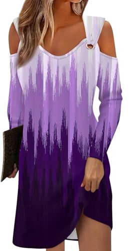 RMBLYfeiye Temu Shop Kleidung Damen Boho Kleid Damen Kleid Festlich Satin Kleid Damen Elegant Langarm Rückenfrei Strandkleid V-Ausschnitt Blumen Bedruckt Blusenkleid Boho Style (Dark Purple, M)